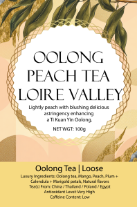 Loire Valley oolong Peach tea loose leaf blend with peach pieces and petals
