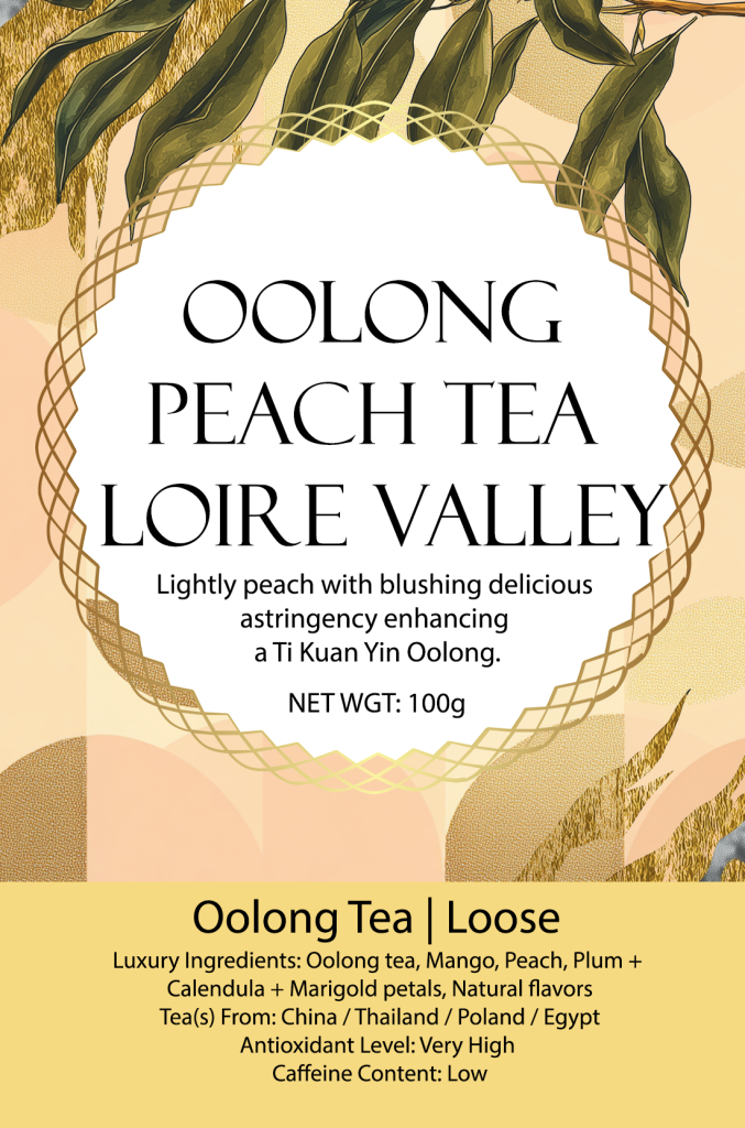 Loire Valley oolong Peach tea loose leaf blend with peach pieces and petals